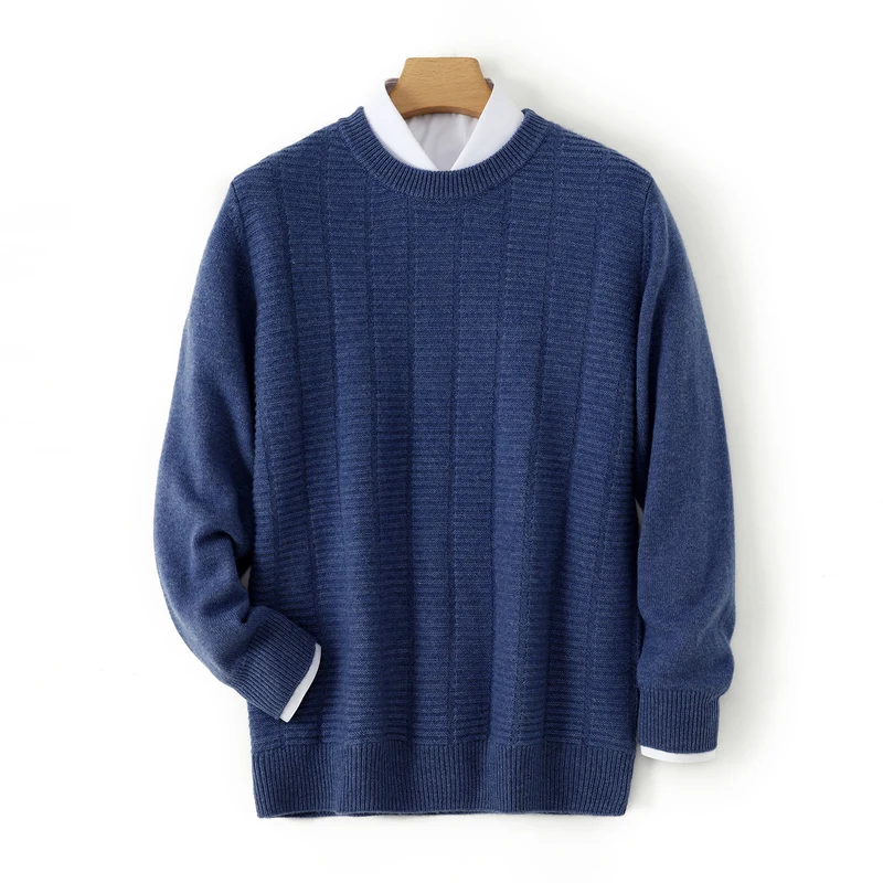 

2025Men's 100% Cashmere Knitted Sweater Winter New Thicken Pullover Casual Solid Color Jacquard Loose Tops O-Neck High-End Shirt