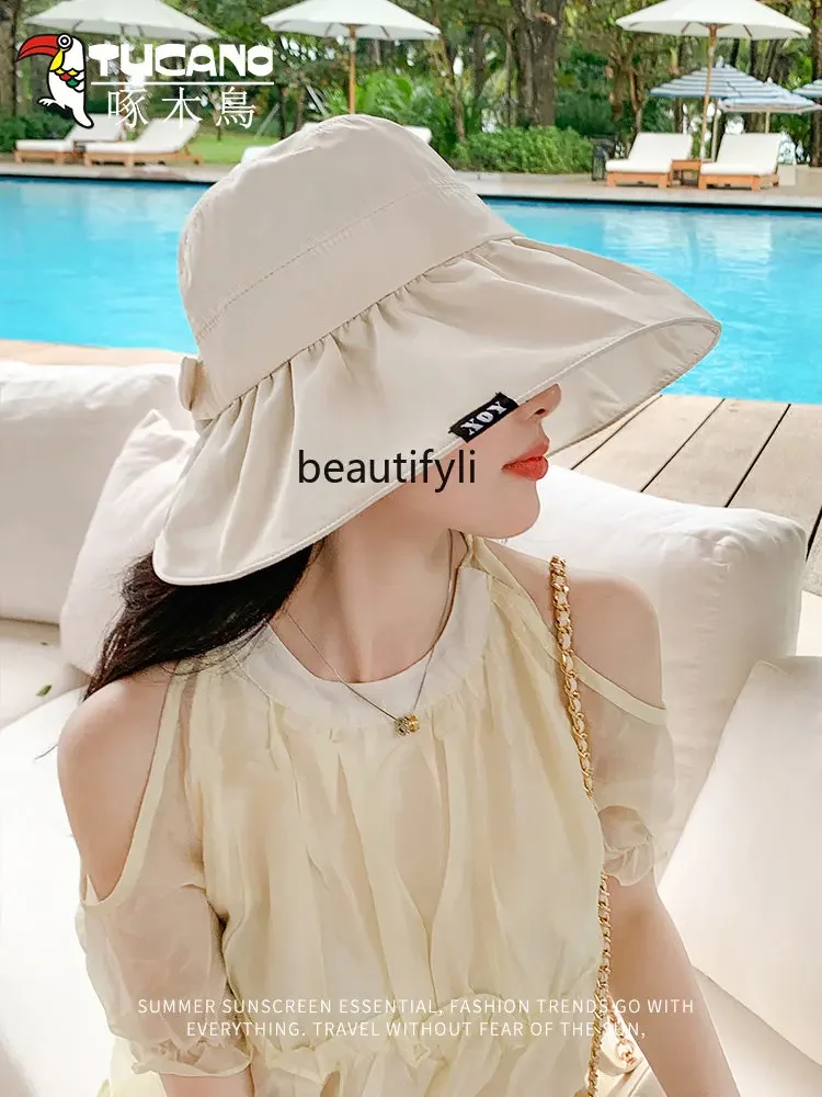 zq Big Brim Hat Women's Biking Face-Covering Sun Protection Hat Internet Celebrity  Uv Protection Sun Hat