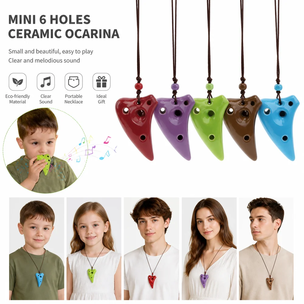 Gifts 6 Holes Ceramic Ocarina Mini Hang Rope Included Pottery Flute Playable Musical Pendant Music Gift