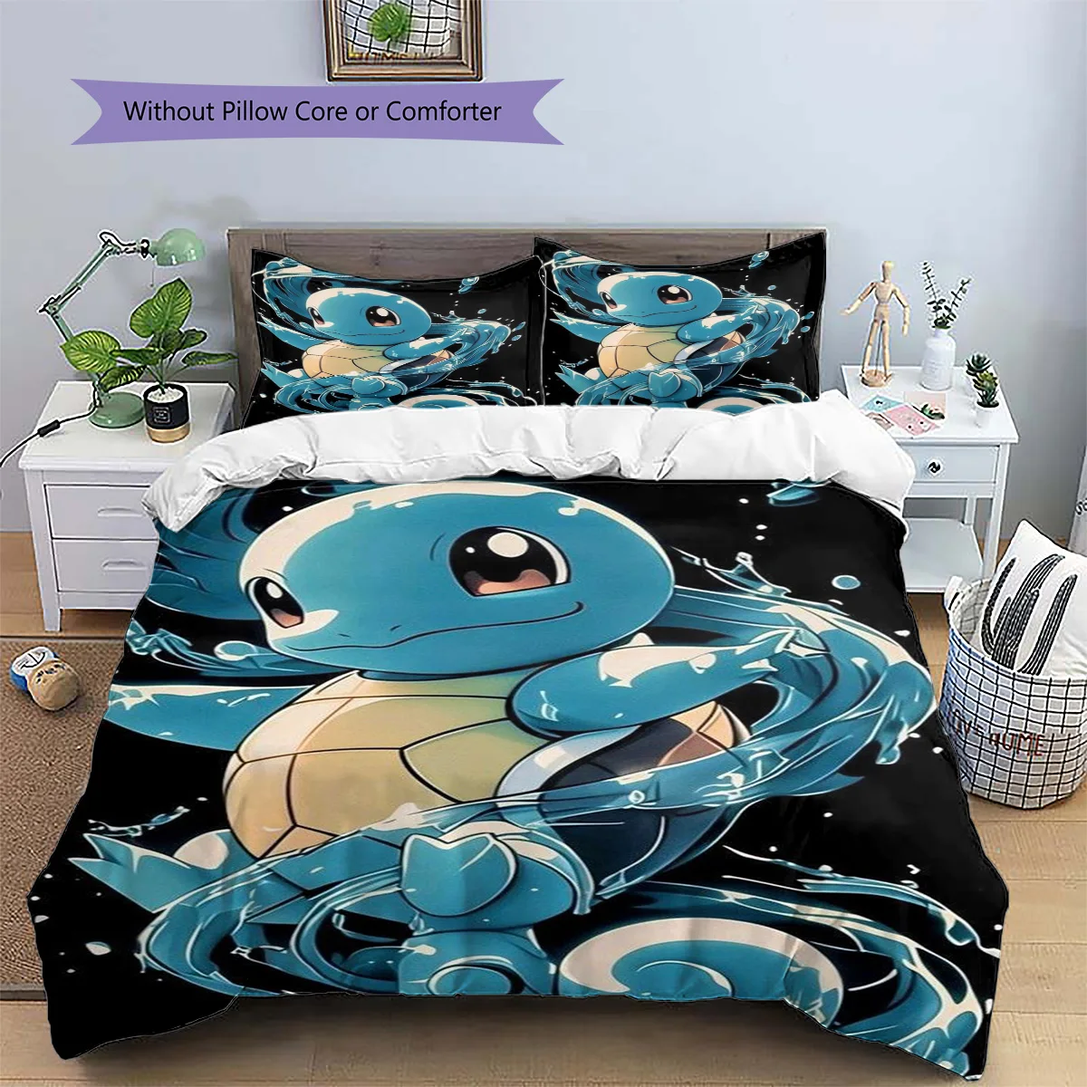 Squirtle Patterned Pillowcase & Duvet Cover Set Anime Trendy Decor Bedding for Bedroom Wonderful Gift for Fans.-TING
