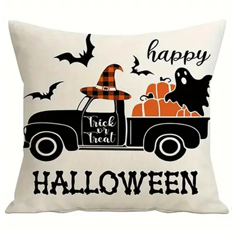 45x45cm Set of 4 Halloween Home Throw Pillow Case Pumpkin Cushion Case for Sofa Couch Decorations