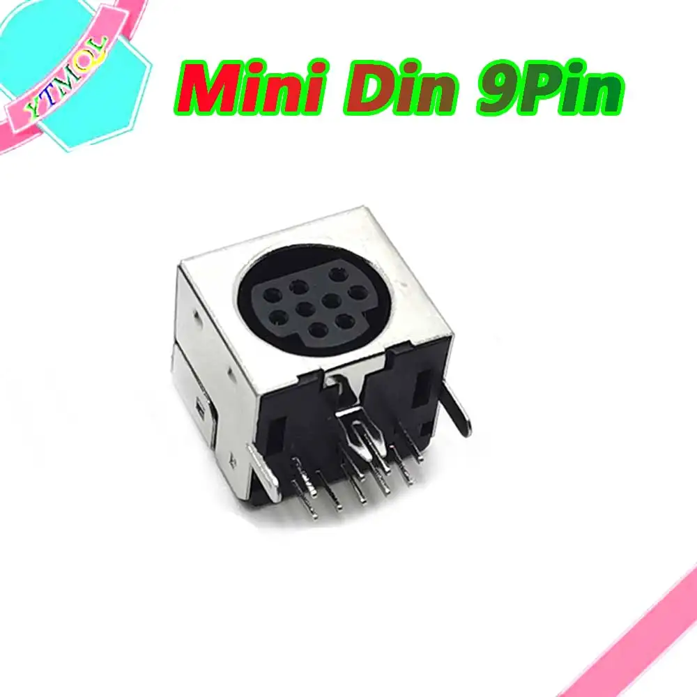 Mini Din  9 Pin Female Male Din Sockets MD-SM Shield Right Angle Through Holes PCB Circular Receptacle Connector