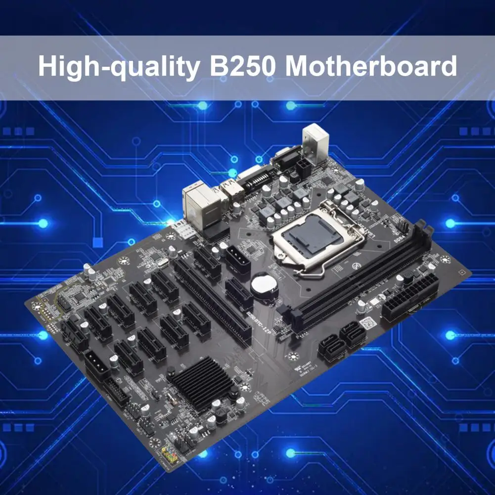 New B250B ETH Mainboard with SATA Adapter Cable LGA1151 DDR4 12X Graphics Card Slot MSATA SATA3.0 USB3.0 for BTC Motherboard