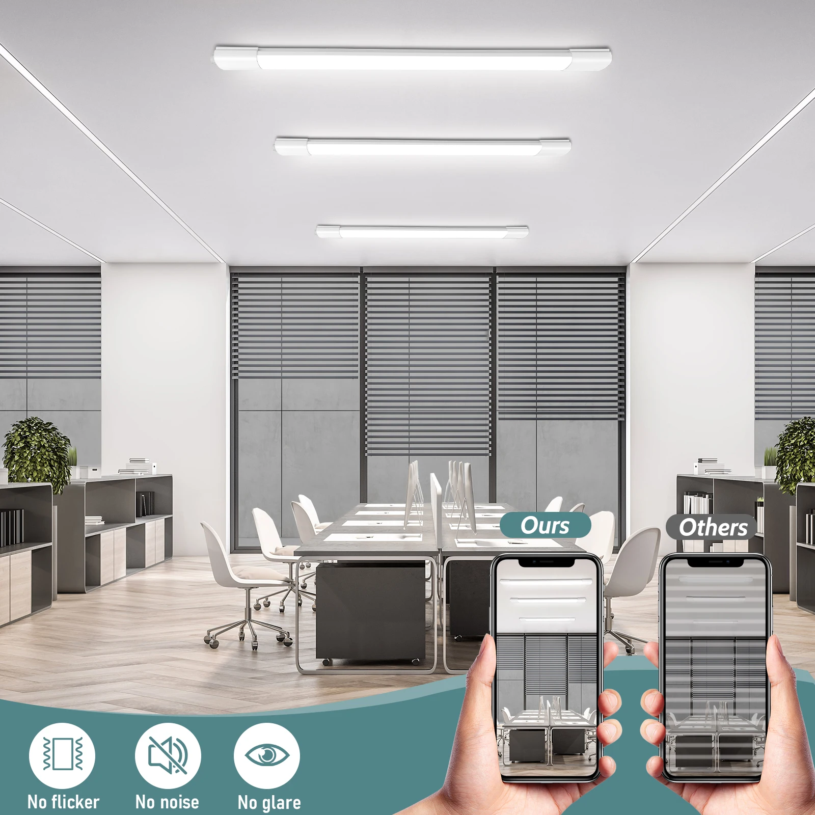 60 cm LED-Nassraumleuchte, 20 W, 2200 lm, 4000 K Neutralweiß, IP66, verknappbare Deckenleuchte für Badezimmer, Garage, Küche, Keller – Detail 3