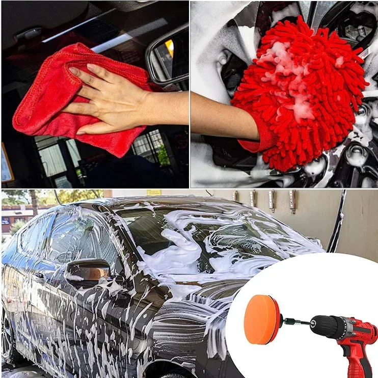 Drill Brush Attachment Set Car Detailing Brush for Car Cleaning Dashboard Air Outlet Wheel Brush Dirt Dust Clean Car Beauty Tool