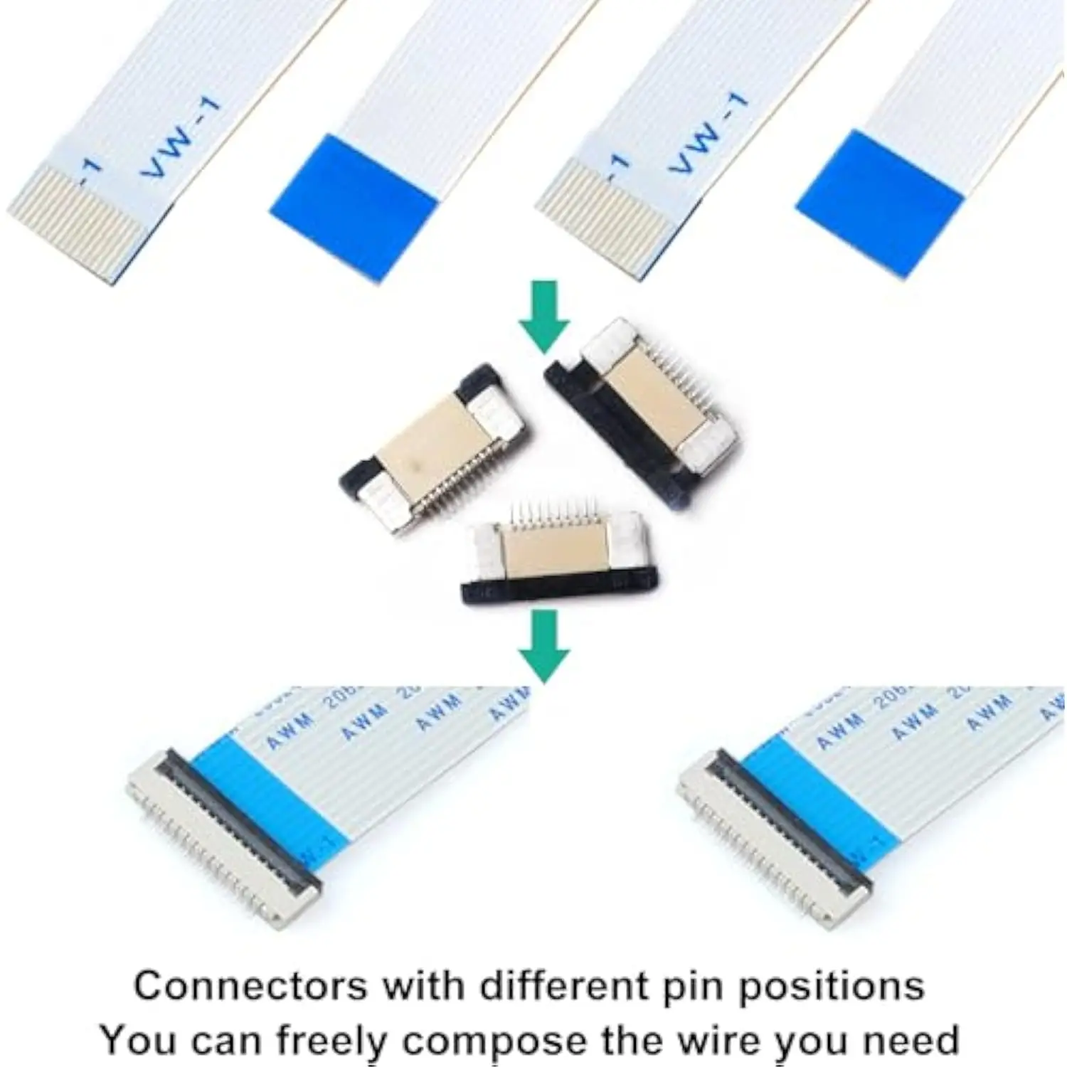 

0.5mm Flexible Flat Cable Connectors Kit, 4/6/8/10/12/14/16/20/30/40Pin FFC FPC 150mm FPC FFC Flexible Ribbon Cable Same Side