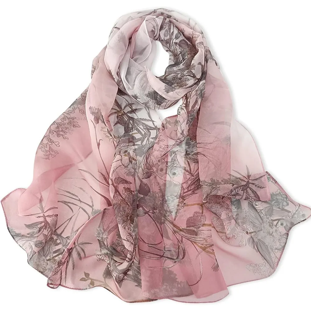 

Women Soft Floral Print Shawl Chiffon Sheer Scarf