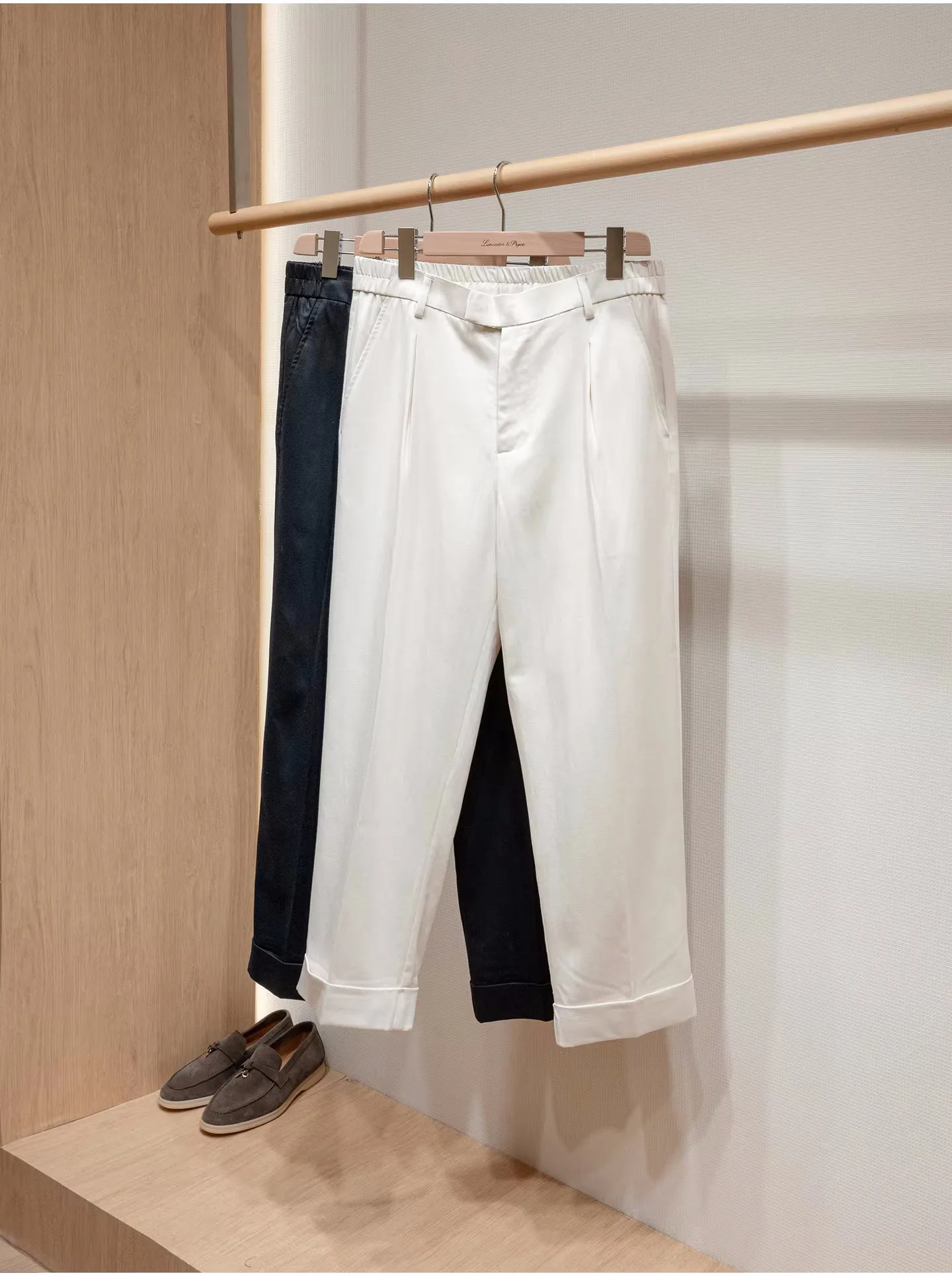 

Lyocell linen blend lightweight breathable single pleated straight leg casual pants for men