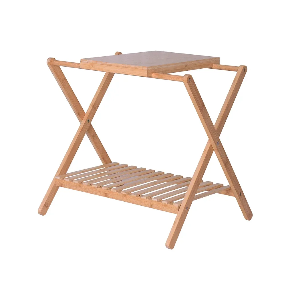 

2026 Bamboo Folding Shelf Hotel Guest Room Suitcase Organization Luggage Shoe Plant Stand Rack