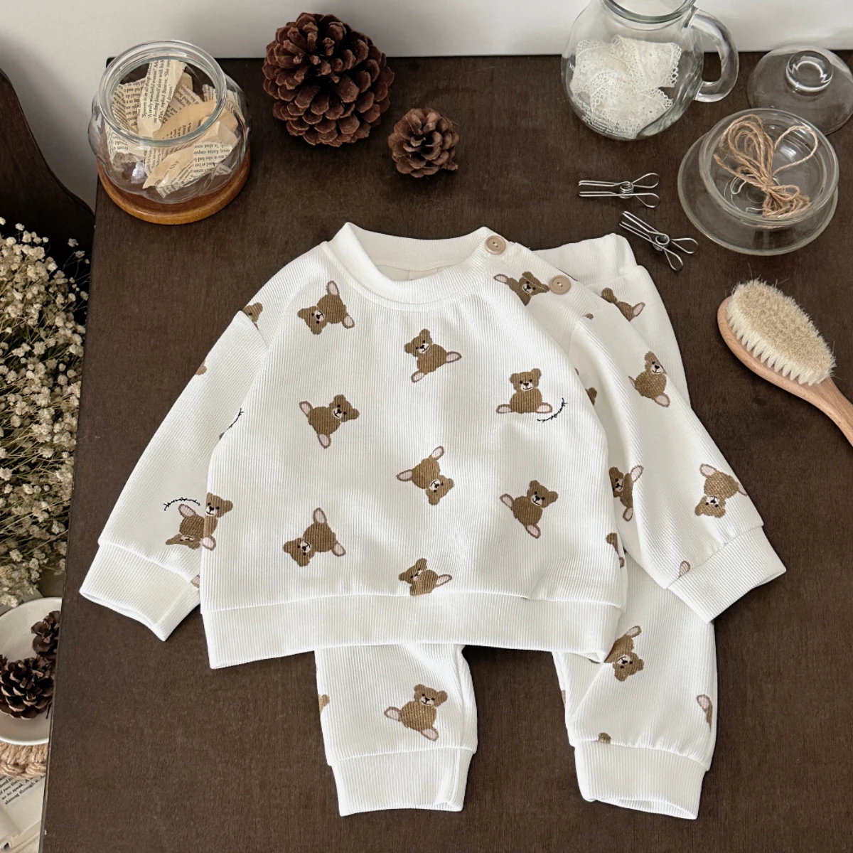 

2Pcs/set INS Baby Clothes Sets Little Bear Full Print Pullover Long Sleeves Top+Bottom Fashion Autumn Infant Suit Newborn