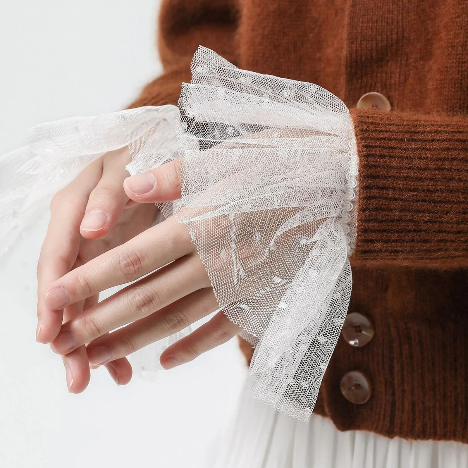 1 زوج الدانتيل الأصفاد المعصم للنساء انفصال الأكمام كاذبة الزخرفية اليد الكفة فساتين راقية اكسسوارات شبكة الشيفون كم #3