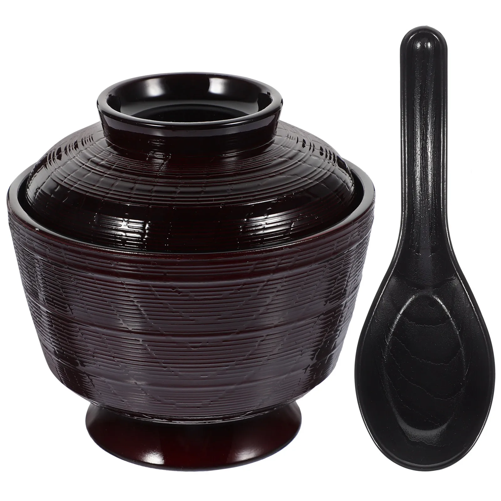 1 مجموعة النمط الياباني وعاء الحساء غطاء ملعقة قابلة لإعادة الاستخدام البلاستيك الأرز المعكرونة الحبوب حساء الحاويات غطاء أطباق الأرز اليابانية #3