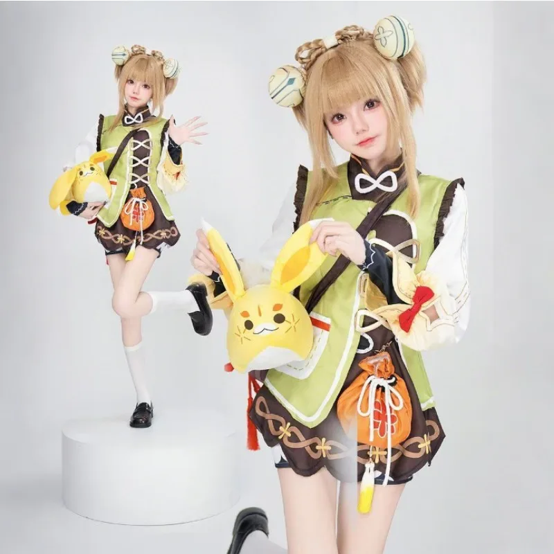 Yao Yao Cosplay Costume Game Genshin Impact Girl Uniform Cute Tops Clothing Accessories Full Set Anime Carnival Party Dress Up