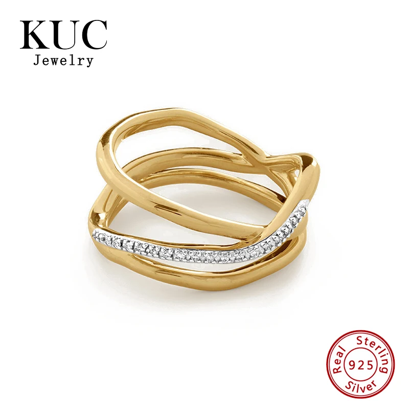 

Trendy Luxury Designer Chic High Quality 925 Sterling Silver Multi Layer Crossed Zircon Rings For Women Daily Wear