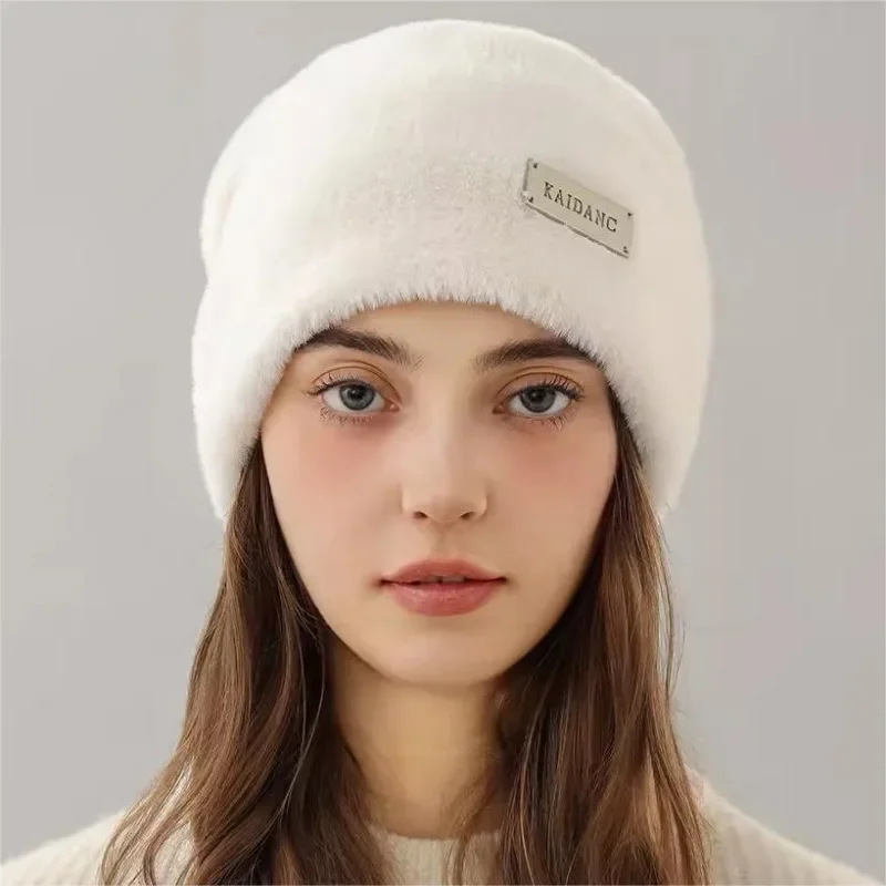 Korean INS Autumn Winter Lovely Soft Fur Pile Up Beanies Plush Fashion Fluffy Hats Premium Feel Sweet Cool Bonnets Warm Wool Cap