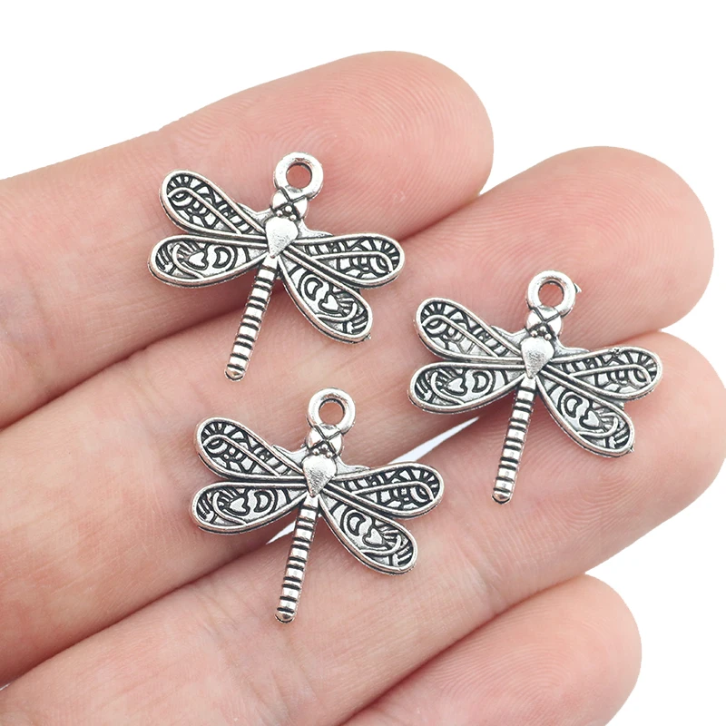 15 Pieces 20*21mm Mixed Alloy Antique Silver Color Dragonfly Charms Vintage Pendant Accessory For DIY Jewelry Making