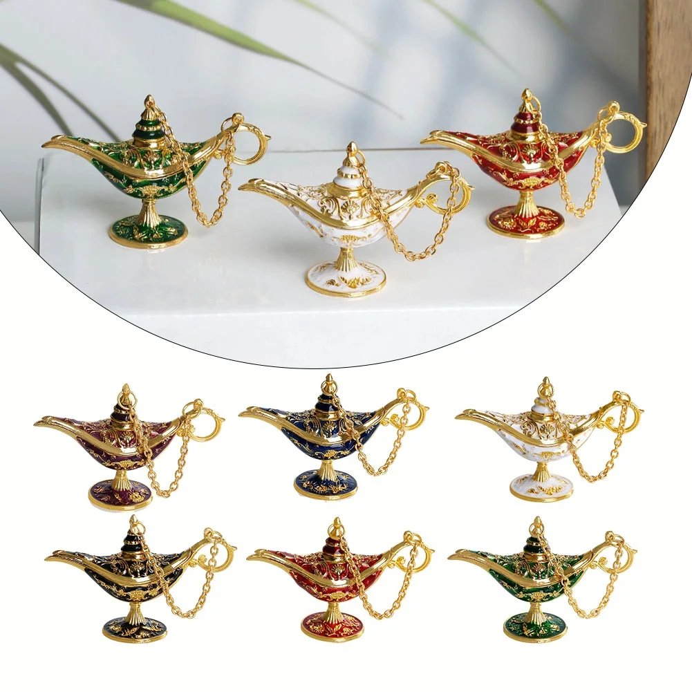 1pcs 12cm Classic Rare Hollow Legend Aladdin Genie Lamps Incense Burners Retro Wishing Oil Lamp Home Decoration Gift