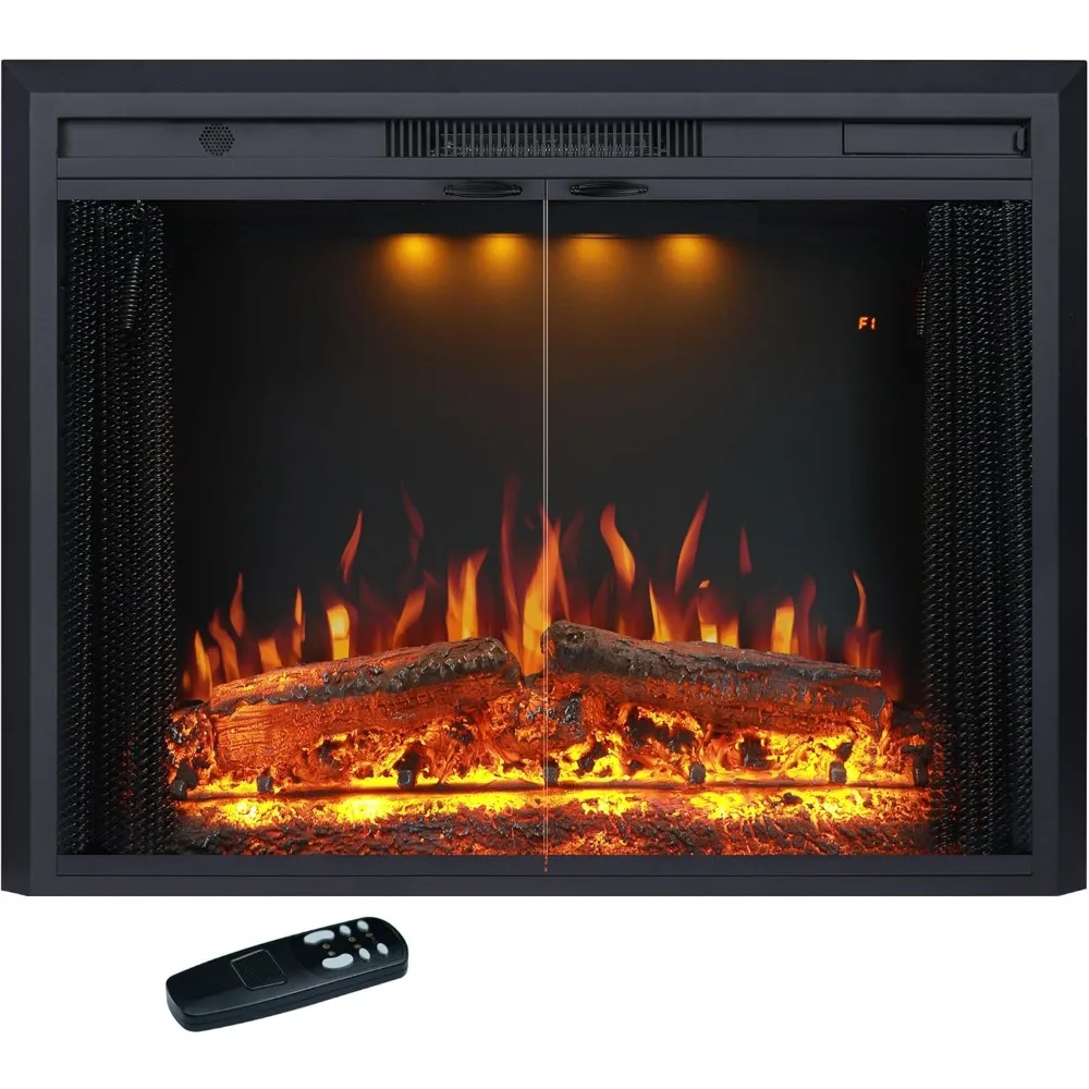 

Valuxhome 35.63” W 27.5 H Electric Fireplace Insert with Low/High Temperature Settings, Movable Mesh Screen and Glass Door, 1-9H