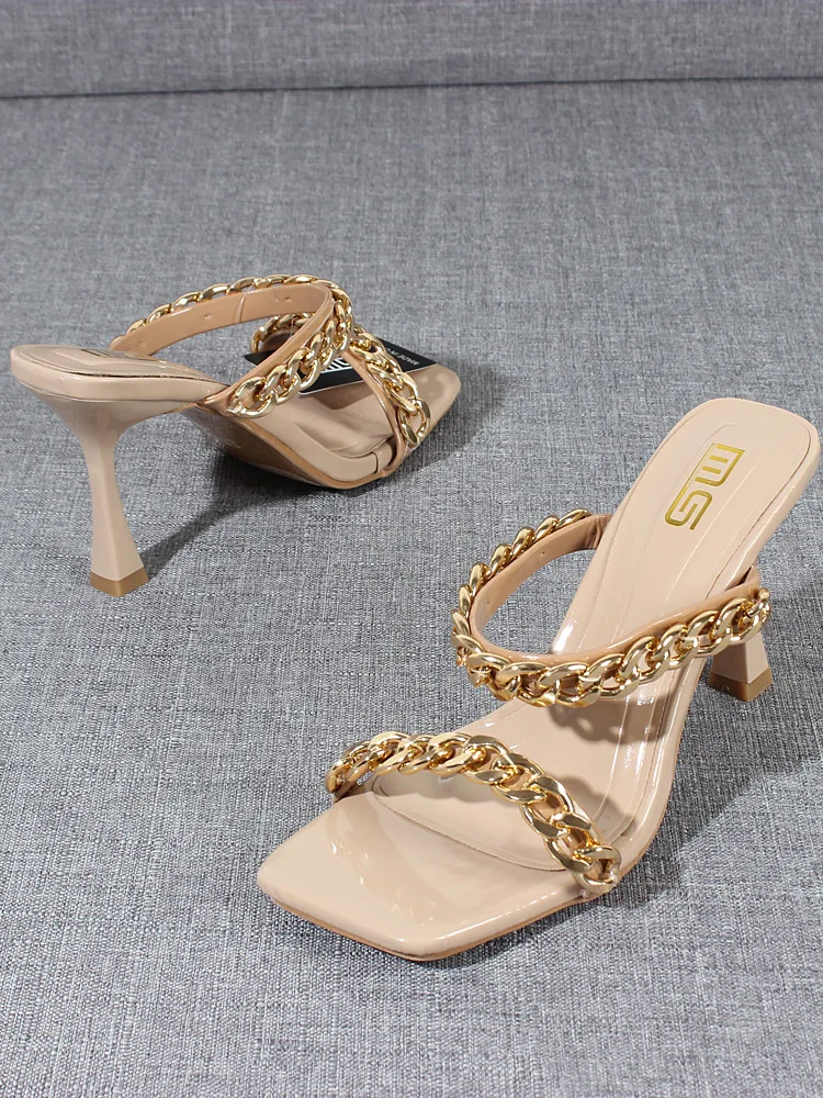 

Лето 2024, новые сандалии на очень высоком каблуке с металлической цепочкой, женские сандалии с тонким носком, трендовые сандалии большого размера в римском стиле Sle Faion