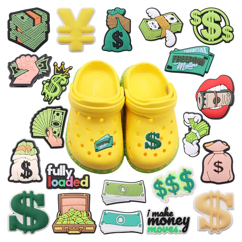 Hot Sale 1pcs Shoe Charms Millionaire Green Banknotes Dollar PVC Accessories Garden Shoes Decoration For Kids DIY X-mas Gift