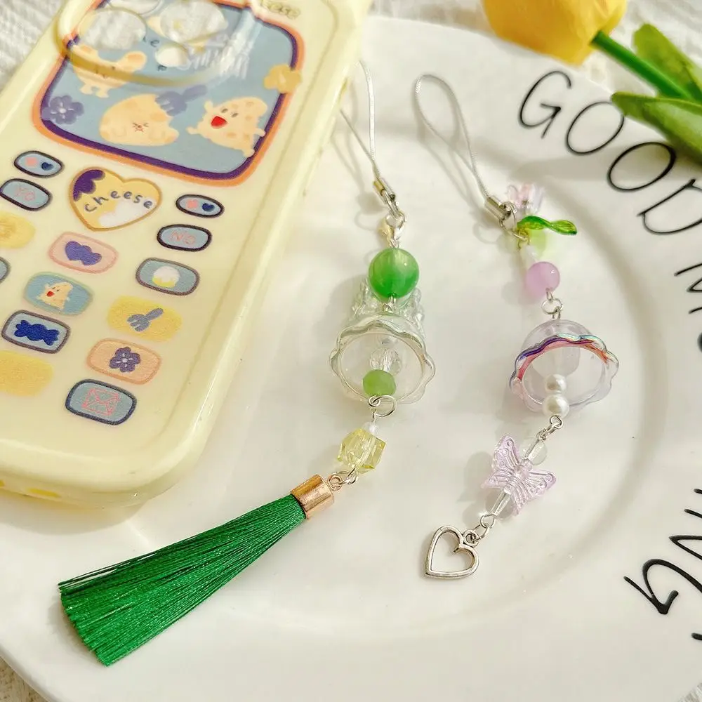 

Акриловая цепочка для мобильного телефона с колокольчиком, бабочка, любовь, анти-потерянная бабочка, ремешок для телефона, подвесной шнур, цепочка из бисера