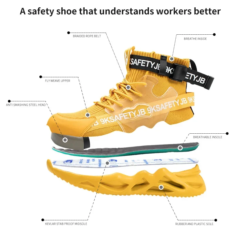 New Fashion Man Safety Shoes Puncture-Proof Work Sneakers Lightweight Men Steel Toe Cap Indestructible Boots Male Footwear