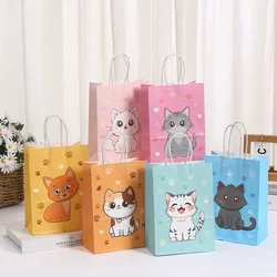 6Pcs Pink Colorful Cat Paw Print Paper Candy Bags Gift Bags With Handles For Animal Pet Theme Birthday Party Decorations Favors