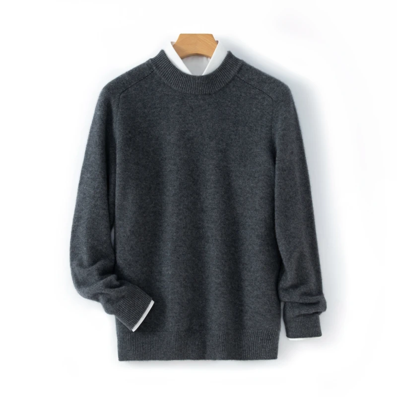 

New 100% wool Sweater Men's Pullover Double Thick Business Casual Sweater Solid Color Plus Size Cashmere Bottoming Shirt Sweater