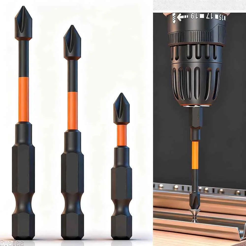 3Pcs Orange S2 Impact Strong Magnetic Anti Slip 50-70mm Electric Hand Drill Cross Screwdriver Bit Electric Tool Accessory Set