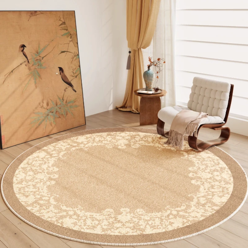 High End Round Living Room Carpet Cream Style Light Luxury Bedroom Bedside Carpets Thickened Non Slip Study Swivel Chair Rug