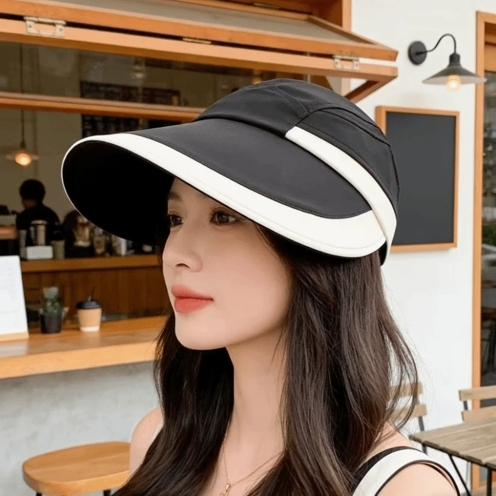 Breathable Nylon Sunscreen Sun Hat Versatile Lightweight Empty Top Hat Sun Protection Color Blocking Duckbill Cap Beach