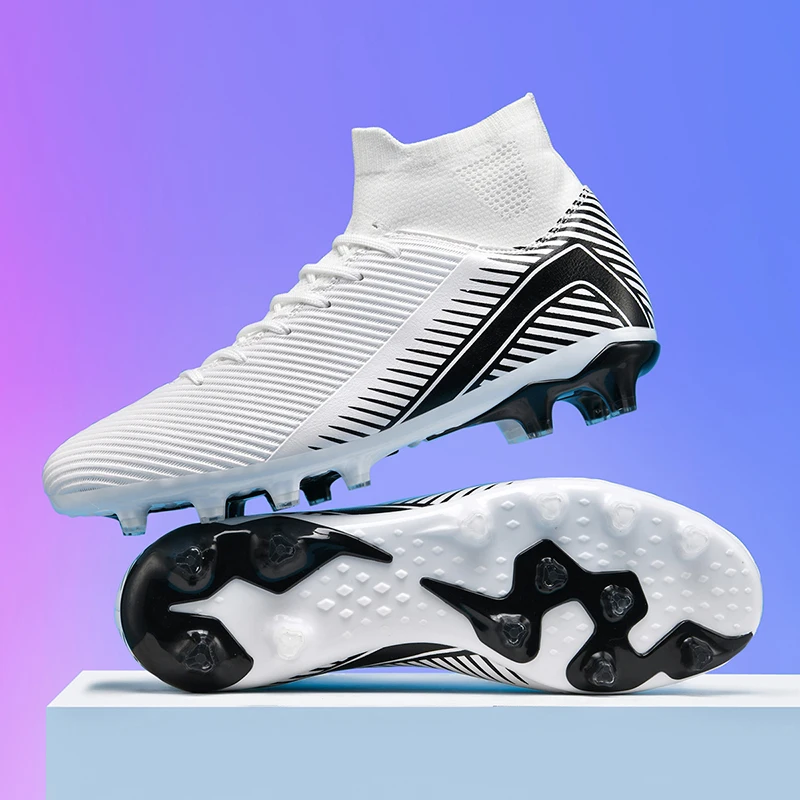Clean all-match soccer sneakers lightweight flexible knit surface anti-slip multi-field studs youth outdoor training boots