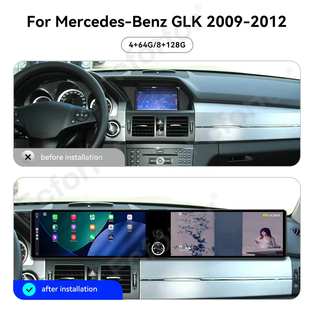 

For Mercedes-Benz GLK 2009-2012 W212 12.3 Inch Android13 Carplay Dual Screen GPS Navigation Car DVD Player Multimedia Stereo