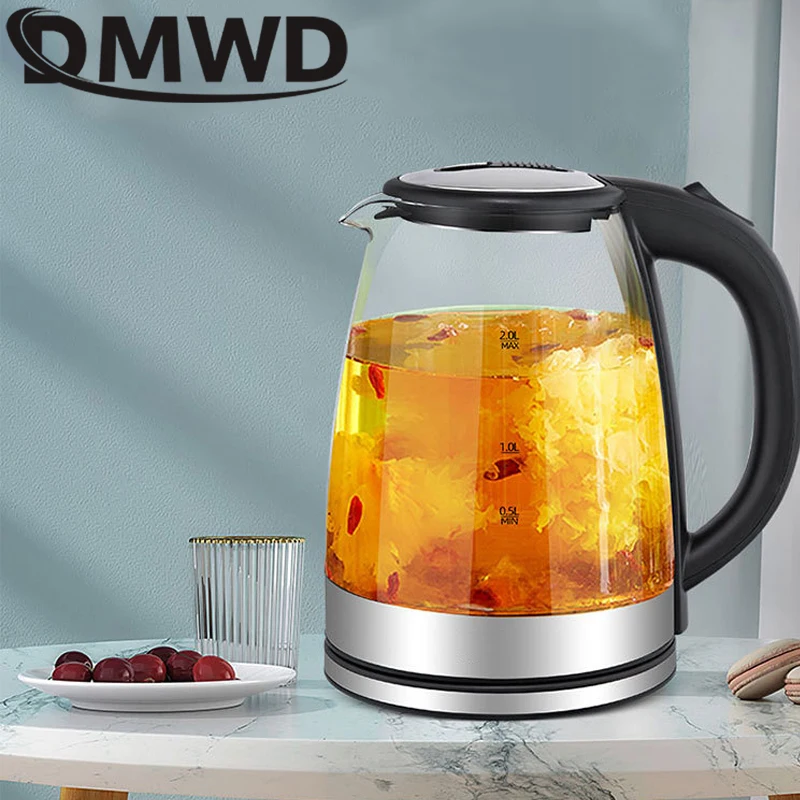 DMWD 2L ไฟฟ้ากาต้มน้ําแก้ว Blu-Ray กาต้มน้ํากาน้ําชา Thermopot THERMOS Samovar ปิดอัตโนมัติหม้อต้มกาแฟ 1500W