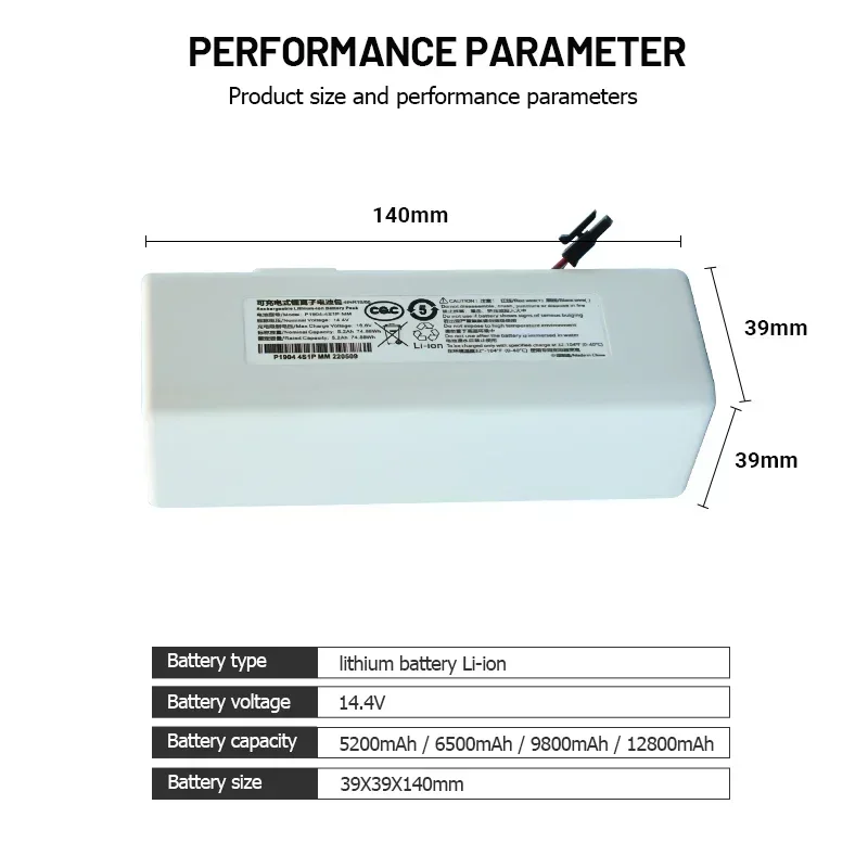 18650 Li-ion Rechargeable Battery 14.4V 1280mAh 1C P1904-4S1P-MM for Xiaomi Mijia Mi Vacuum Cleaner Sweeping Robot