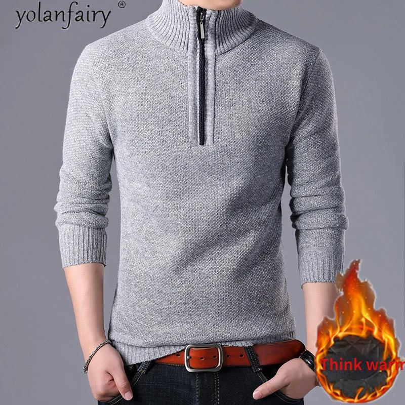 

Autumn Winter New Sweaters Men Pullovers Korean Half Zipper High Neck Jacket Trendy Warm Thread Clothing Male Slim Knit Ropa FCY