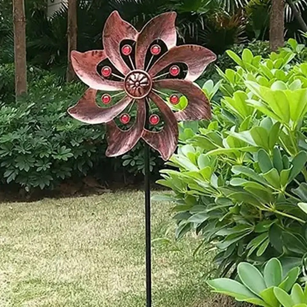 Garden Decorative Pile Metal Wind Spinners Creative Durable Double Windmill Sculpture Rotating Gardening Plug Park