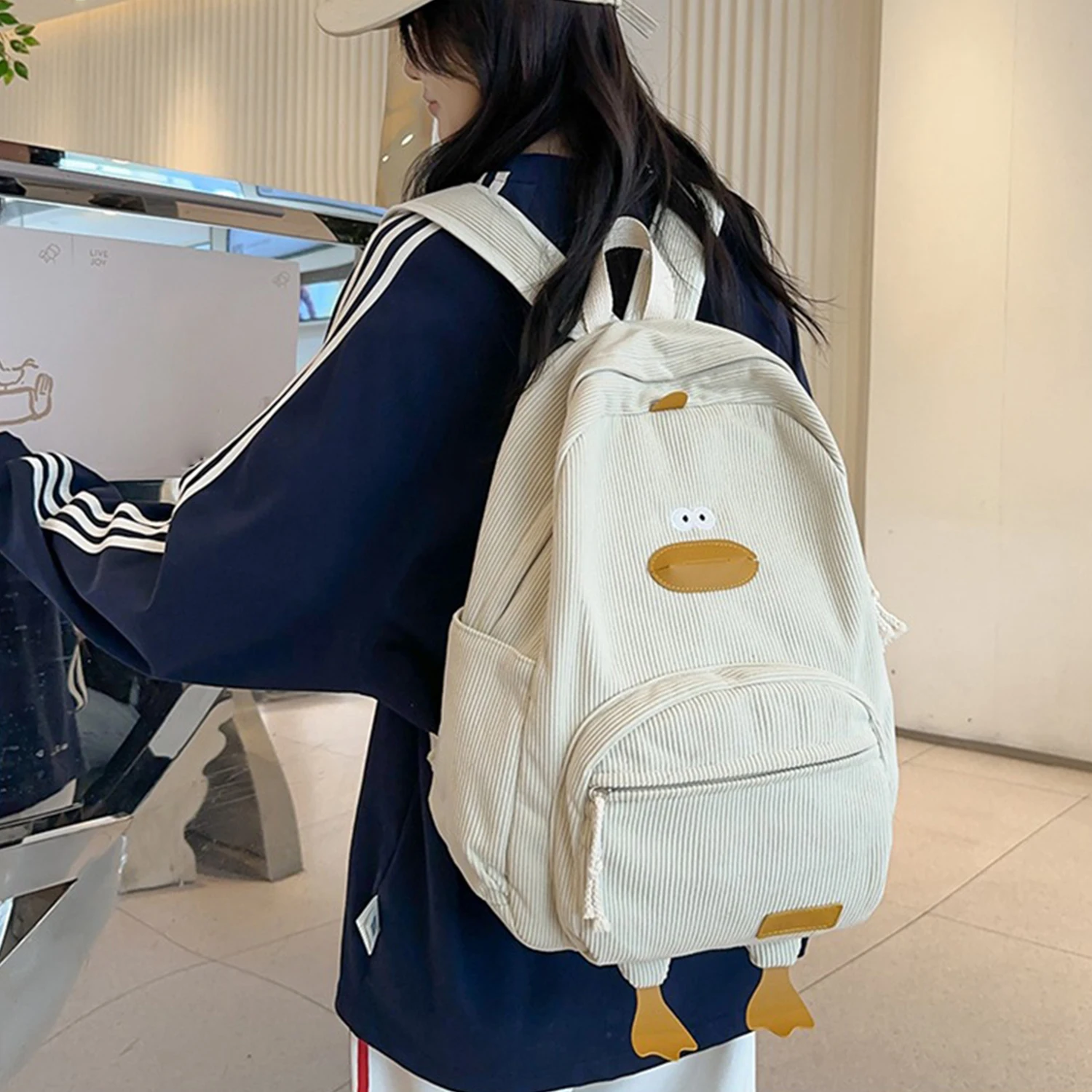 Fashion Backpack New Cute Cartoon Corduroy Backpack Functional Shoulder Bags For Teenager Girls School Backapck Female Bookbag