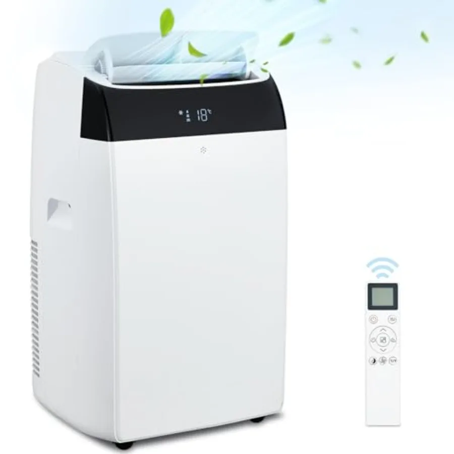 

14000 BTU portable AC unit for rooms up to 750 sq.ft, white plastic housing, smart/sleep mode, 3-speed fan, auto swing, 24H tim