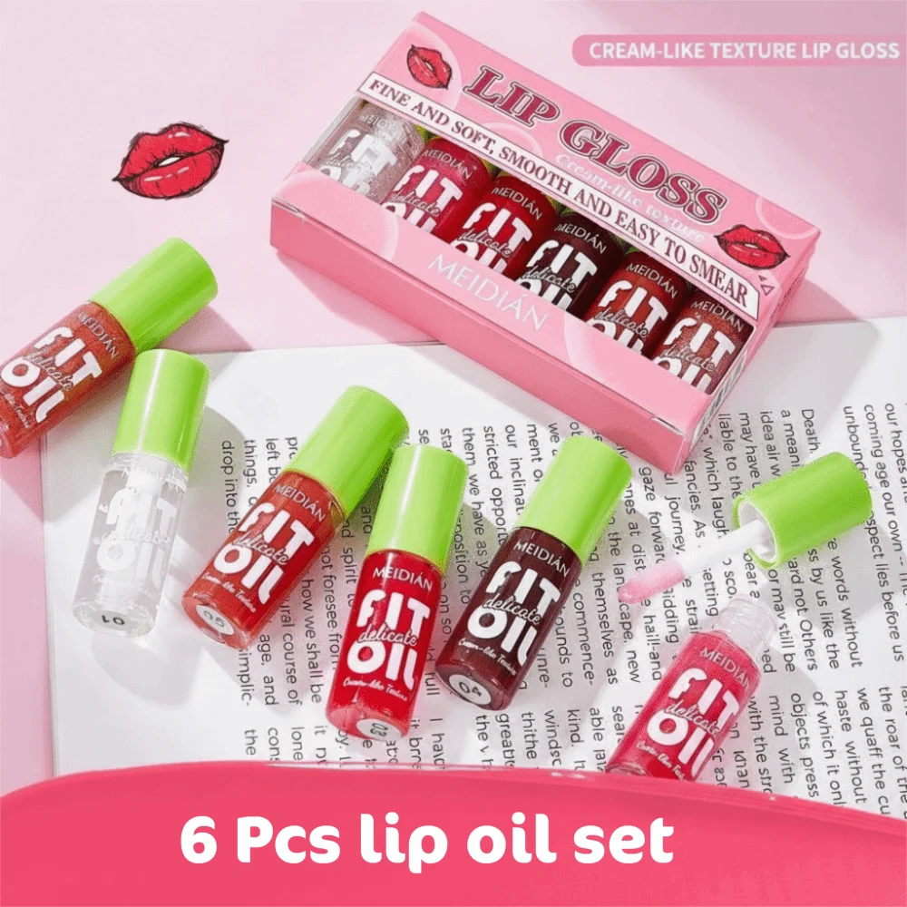 6 Pcs Waterproof Lip Oil Set Brightening Moisturizing Liquid Matte Lipsticks Sheer Tint Glossy Shimmer Hydrating Lip Balm
