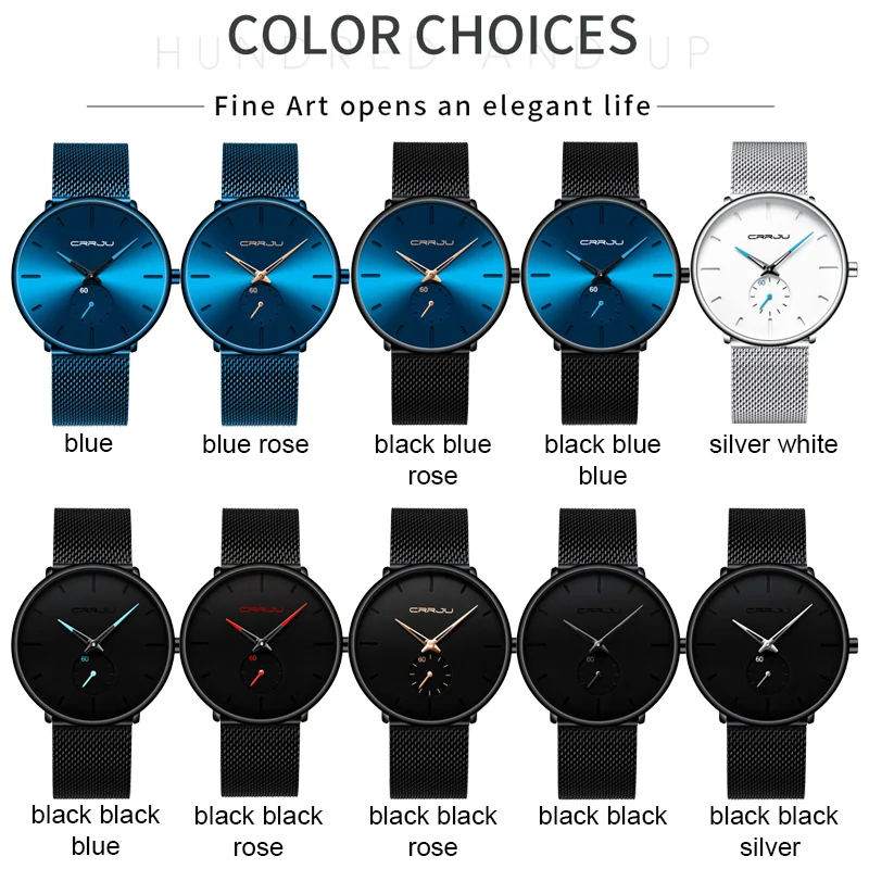 CRRJU Fashion Mens Watches Top Brand Luxury Quartz Watch Men Casual Slim Mesh Steel Waterproof Sport Watch Relogio Masculino