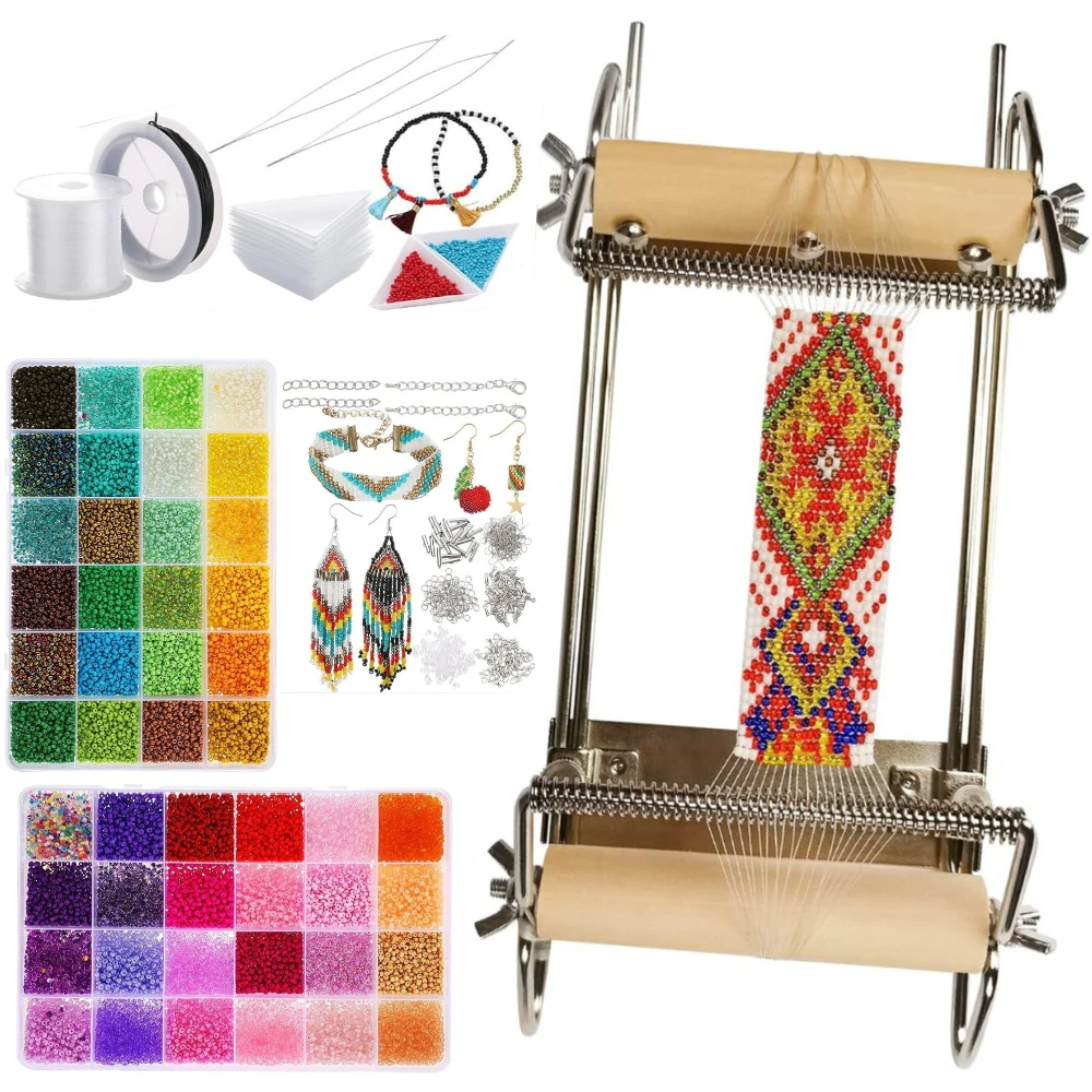 Bead Loom Kit 24000 Pc 48 Color 2mm Glass Seed Beads Includes Metal Frame Threads Clasps Hooks Bracelet Earring Necklace Making