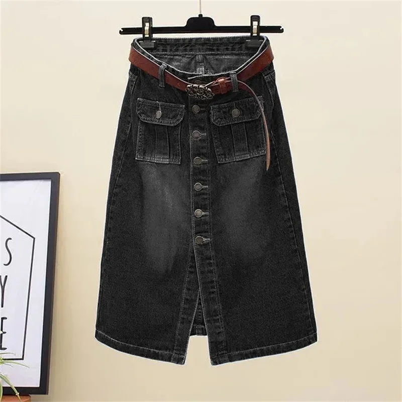 Womens Denim Skirts Summer Denim Skirt Female Single-breasted Package Hips Jeans Skirts Large Size 4XL