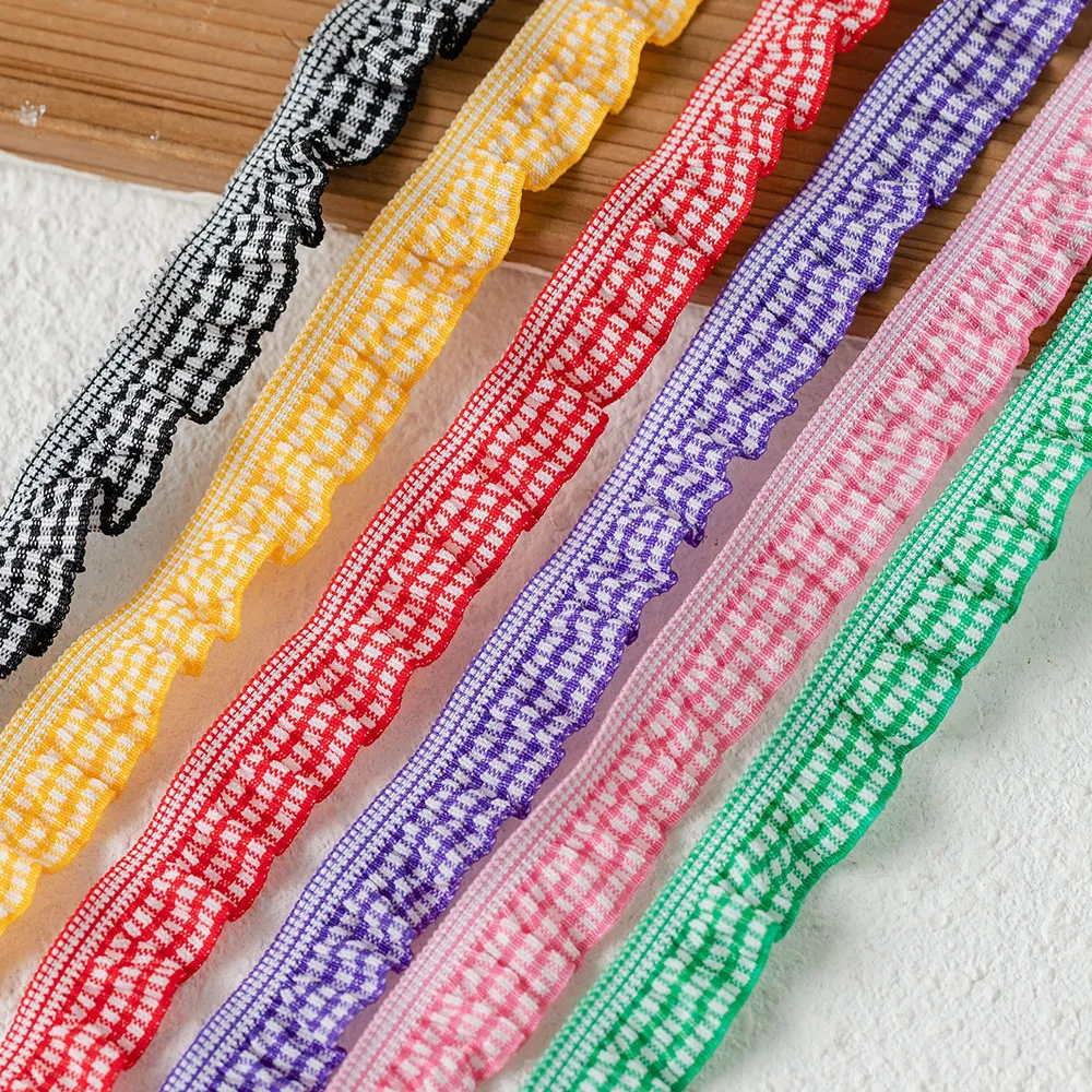 Color Plaid Pleated Lace Ribbon 1.8cm  Elastic Ruffled Edge Ribbon For DIY Apparel Bra Sewing Supplies Home Deco Clothing Access