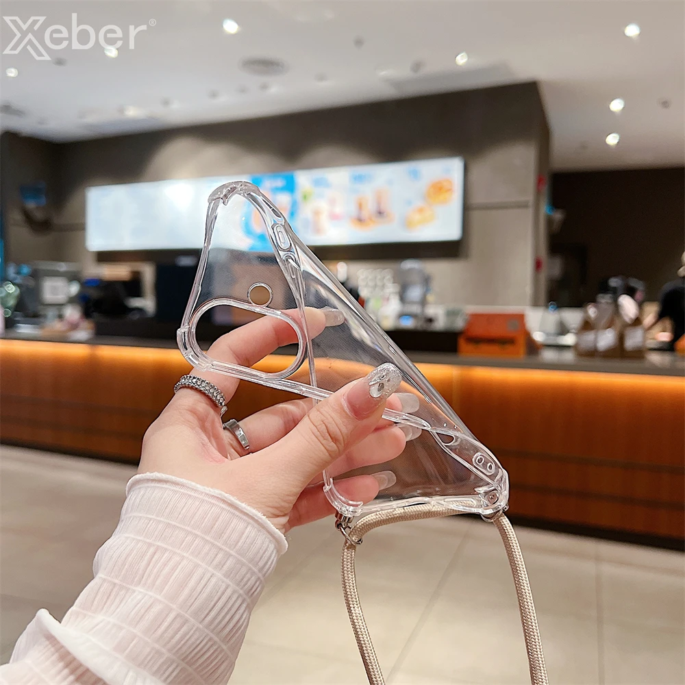 For iPhone 18 17 16 15 14 ProMax Crossbody Necklace Cord Lanyards Transparent Case For iPhone 11 12 13 Pro Max XS XR Soft Cover