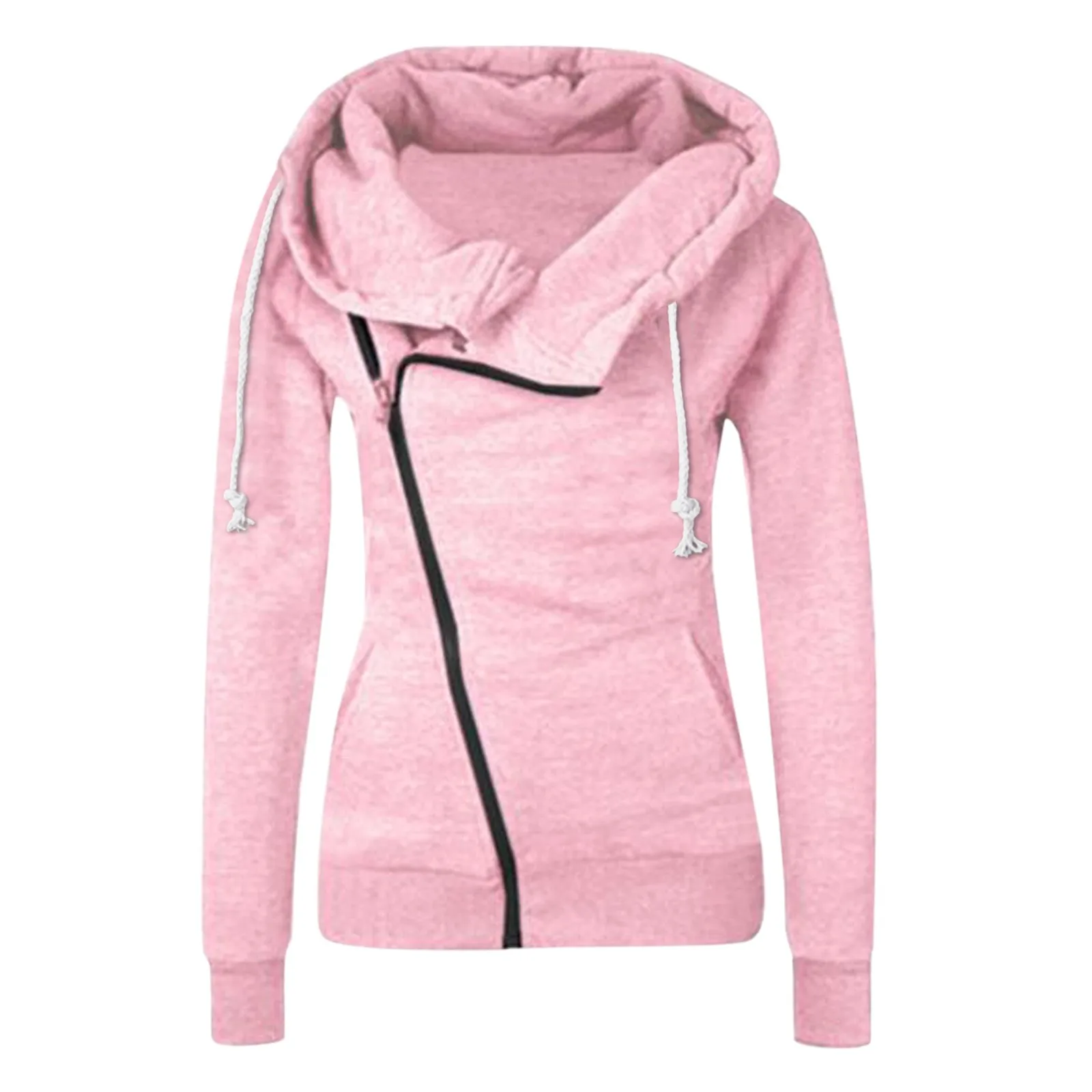 Sudadera con capucha de Color liso para mujer, abrigo informal de entrenamientos deportivos, jersey con cuello de bufanda y cremallera, Sudaderas de