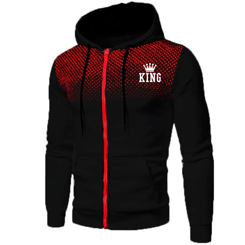 

King Printing Men's Hoodies Casual Zipper Jacket Outdoors Sports Jogging Mens Clothing Autumn Winter Round Dot Sweatshirts Coat