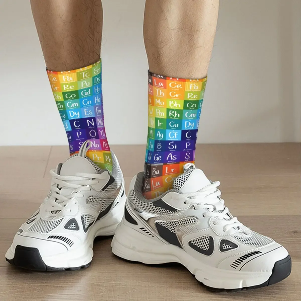 Funny Rainbow Gradient Periodic Table Of Elements Chemistry Basketball Socks Polyester Long Socks for Unisex Non-slip