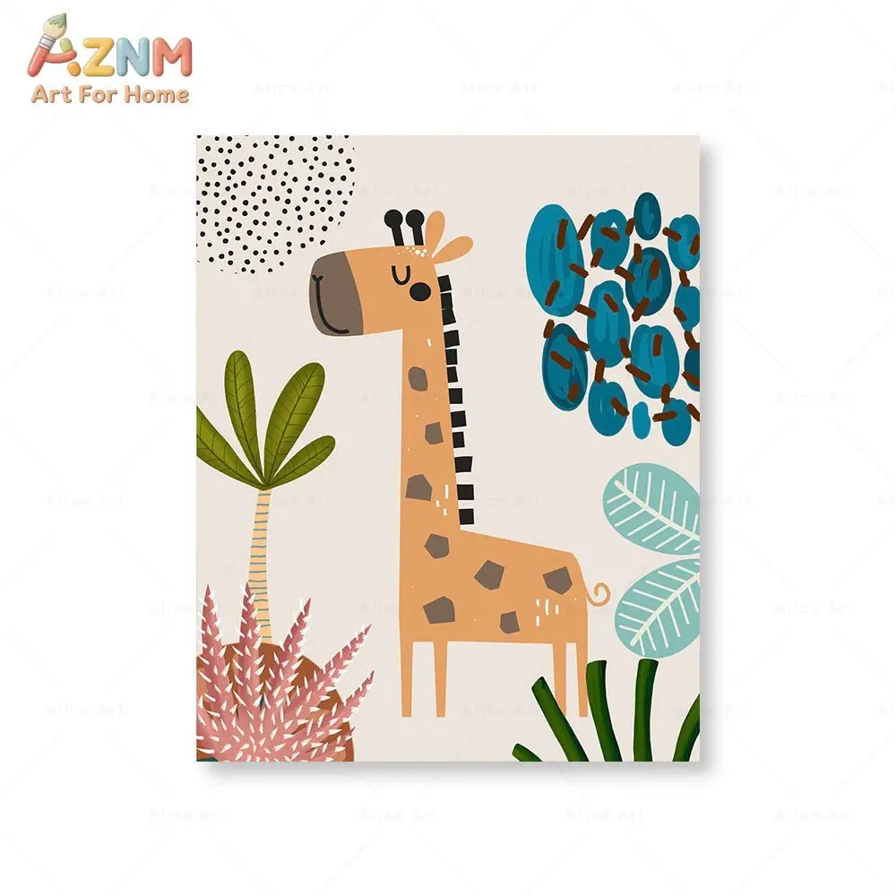 1pc Boho Monkey Lion Giraffe Bird Zebra Elephant Botanical Nursery Posters Wall Art Print Canvas Painting Kids Room Home Decor view 4