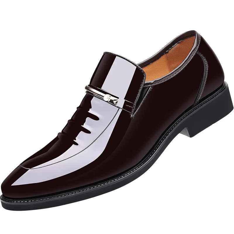 Black Patent Leather Shoes Slip on Formal Men Shoes Plus Size Point Toe Wedding Shoes for Male Elegant Business Casual Shoes